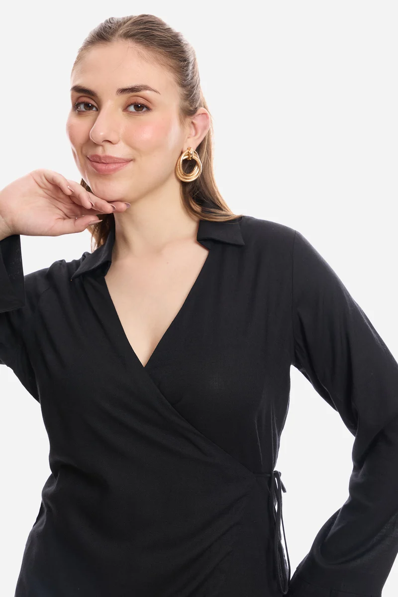Esmay|100% Viscose Wrap Tie-Up Top