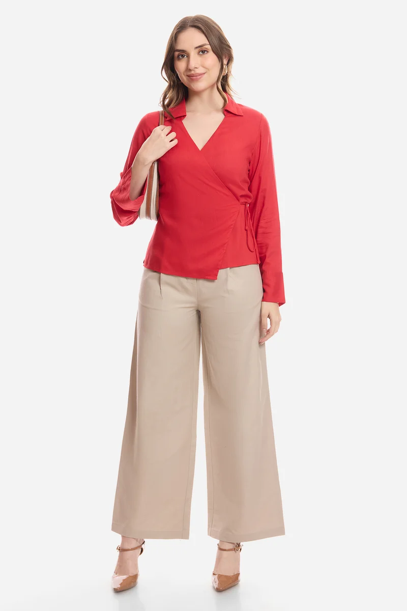 Samup|100% Viscose Wrap Tie-Up Top