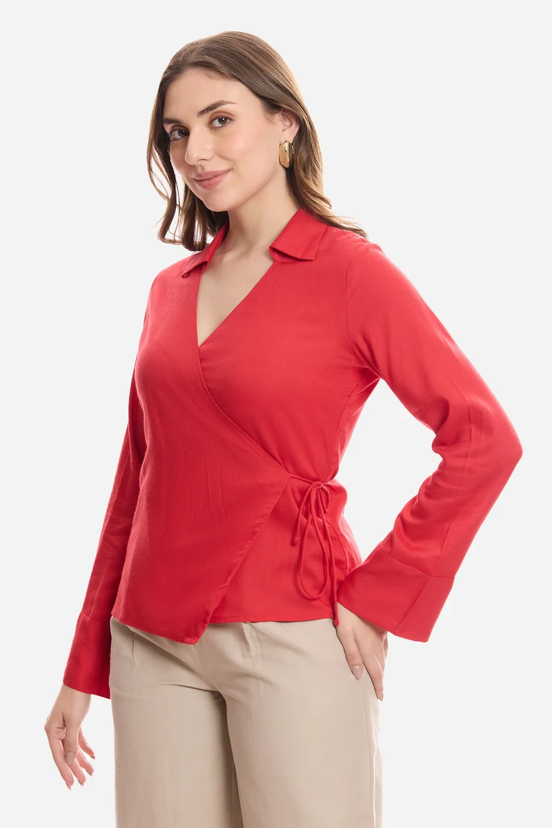Samup|100% Viscose Wrap Tie-Up Top
