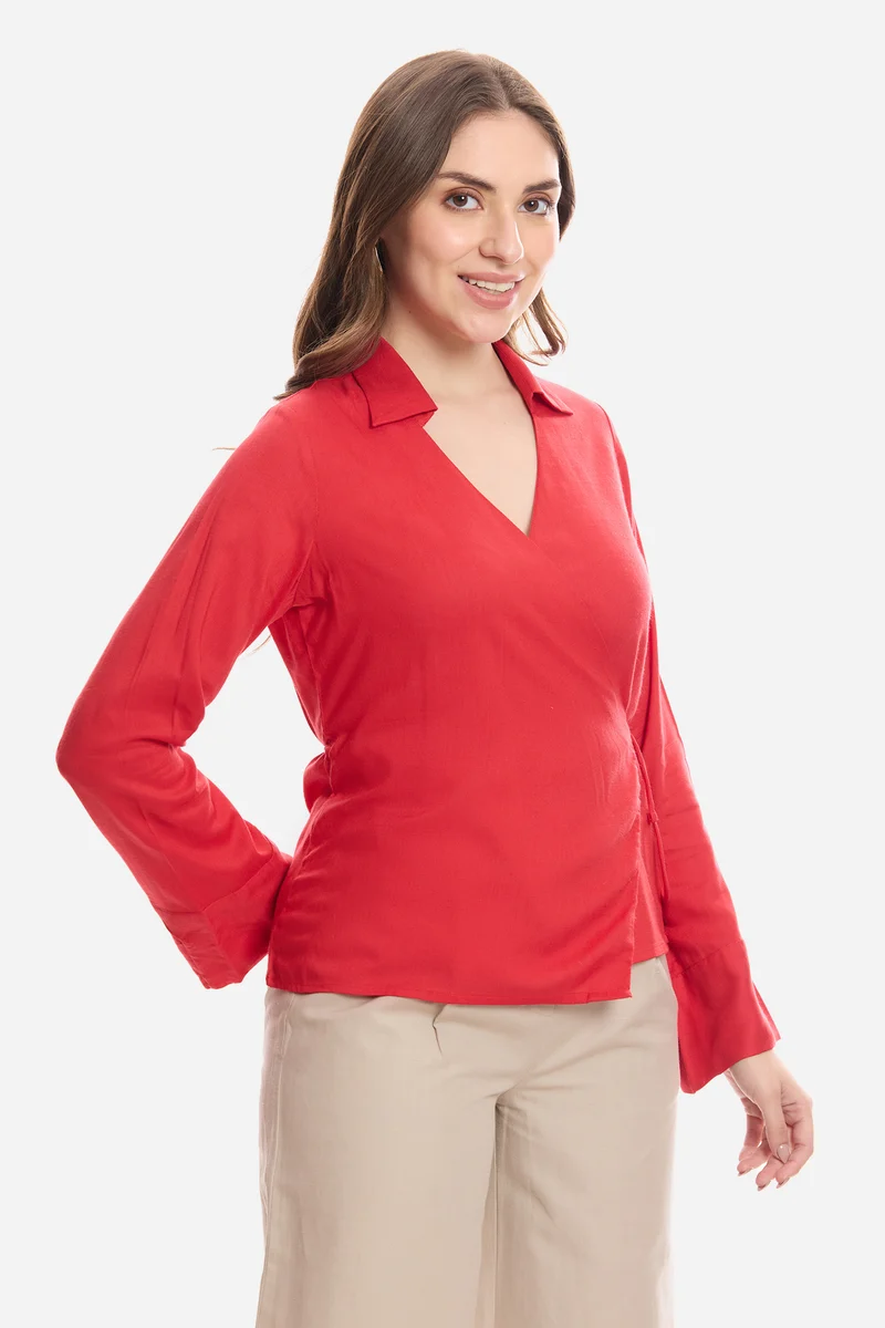 Samup|100% Viscose Wrap Tie-Up Top