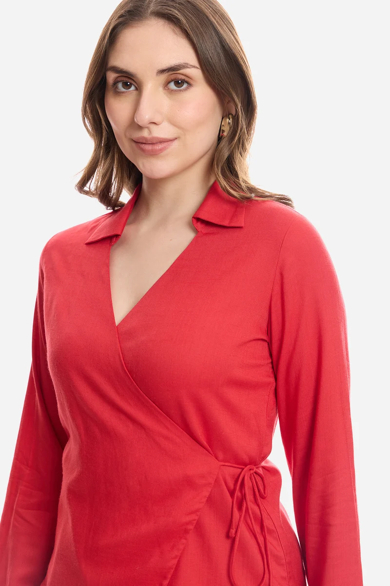 Samup|100% Viscose Wrap Tie-Up Top