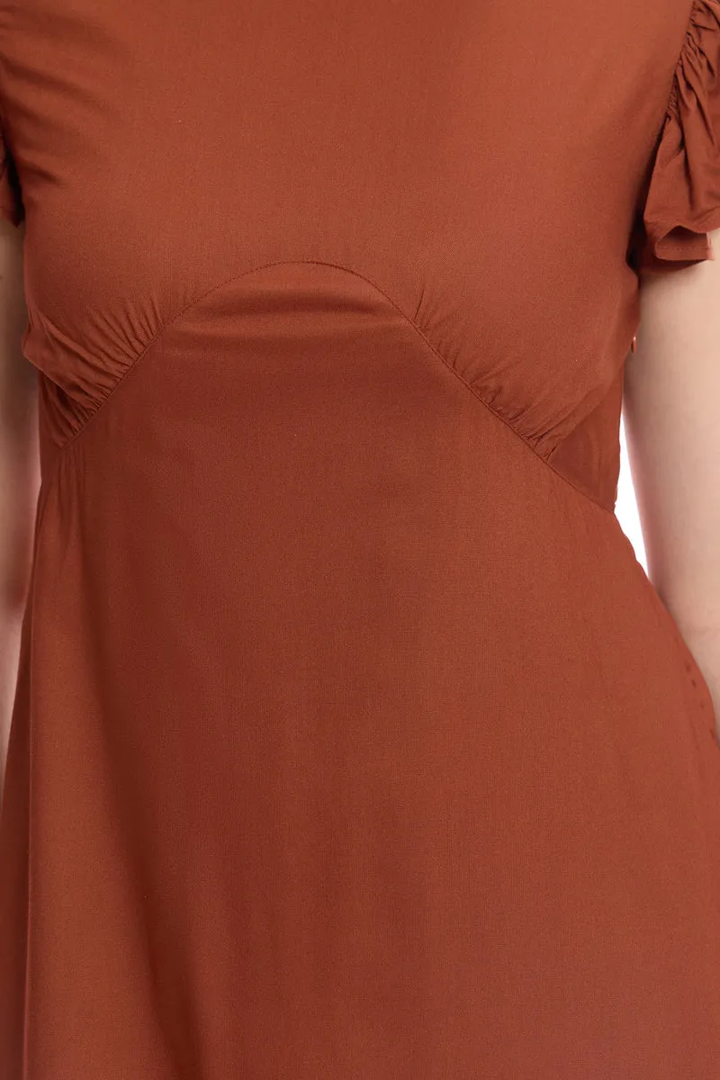 Faina|100% Viscose Flutter Sleeve Midi Dress