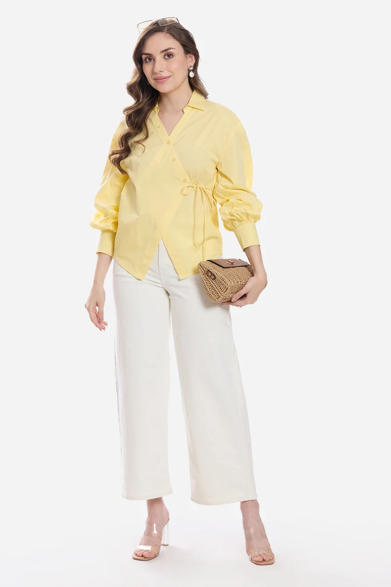 Kiris|100% Cotton Asymmetric Tie-Up Shirt