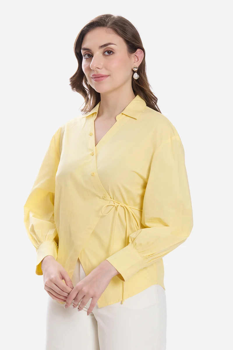 Kiris|100% Cotton Asymmetric Tie-Up Shirt