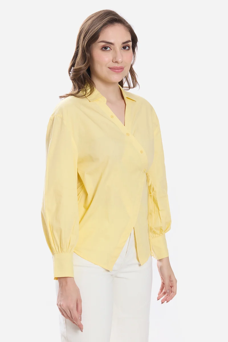 Kiris|100% Cotton Asymmetric Tie-Up Shirt