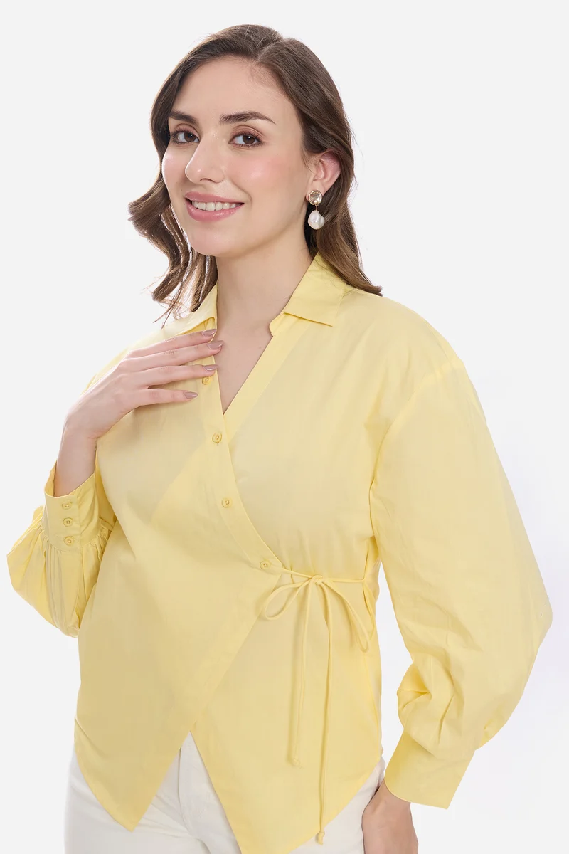 Kiris|100% Cotton Asymmetric Tie-Up Shirt