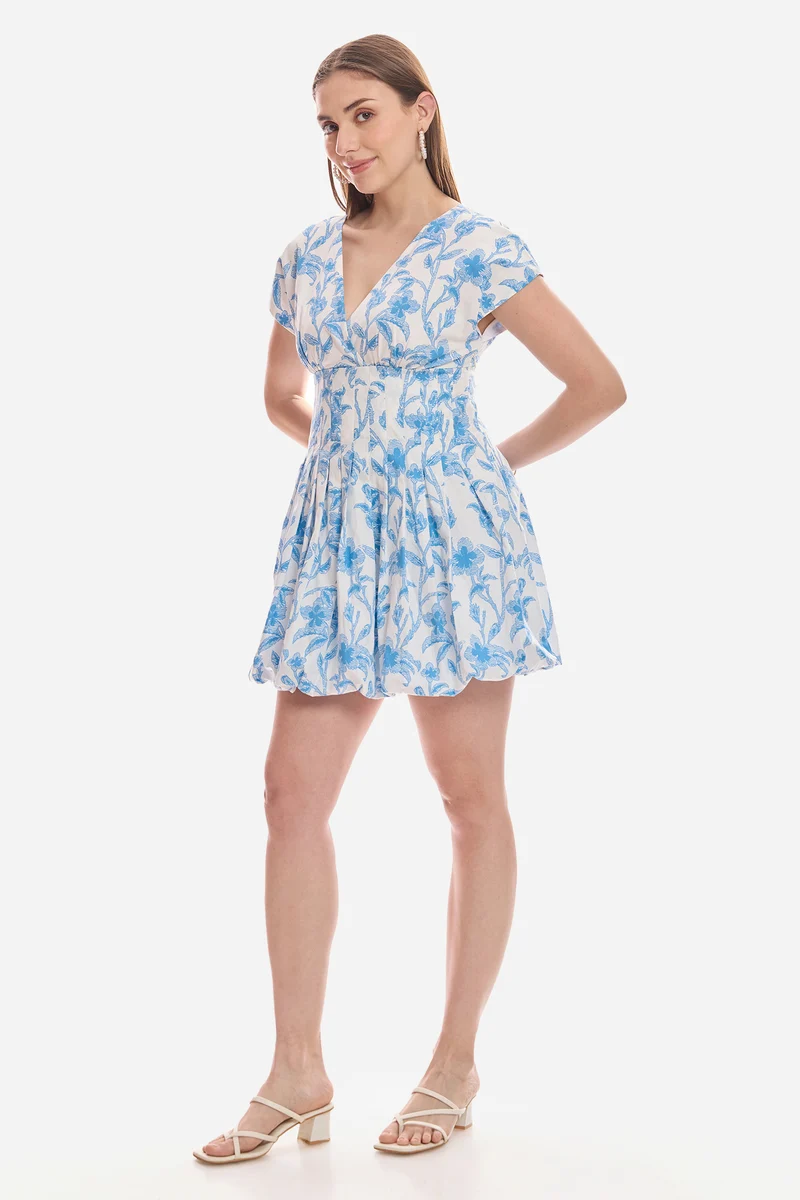 Mine|100% Cotton Pleated Bubble Hem Dress