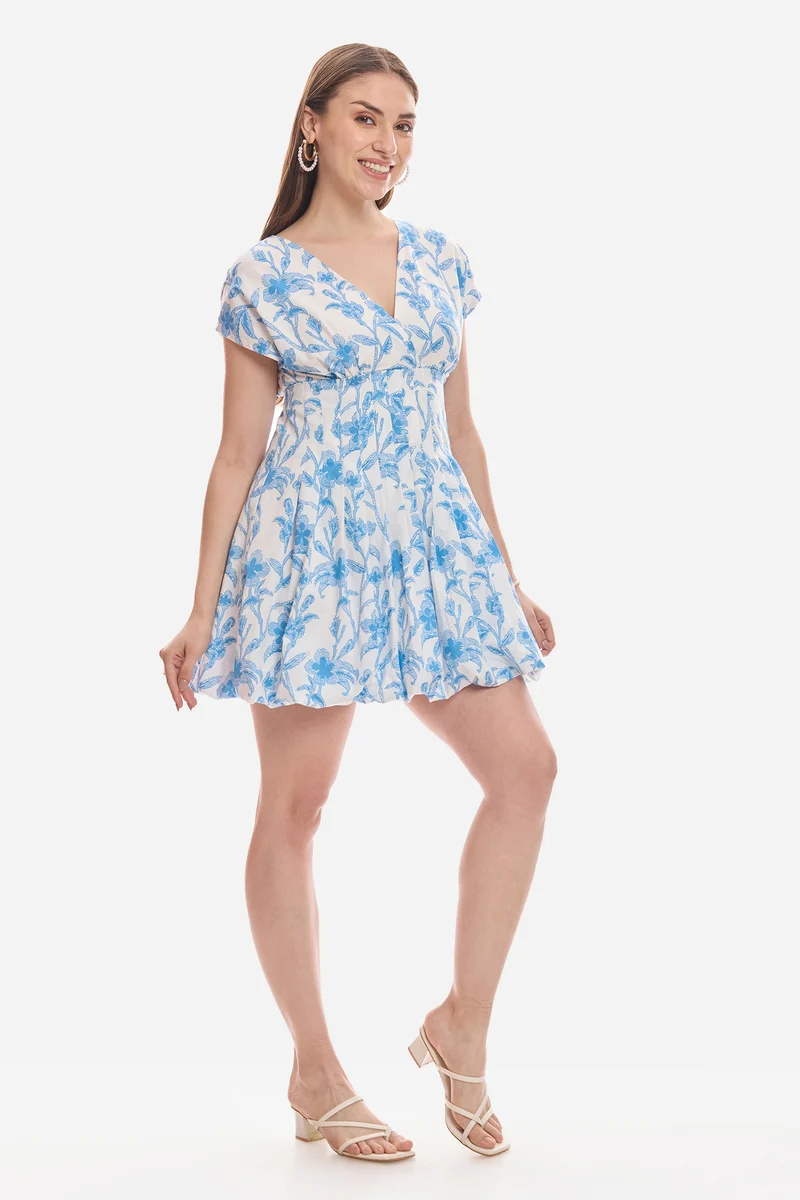 Mine|100% Cotton Pleated Bubble Hem Dress