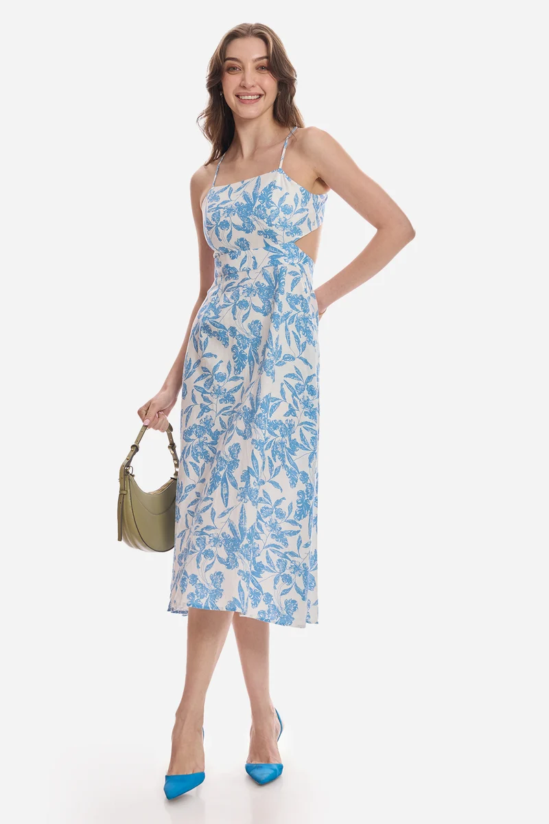 Kubral|100% Viscose Back Cut Out Midi Dress