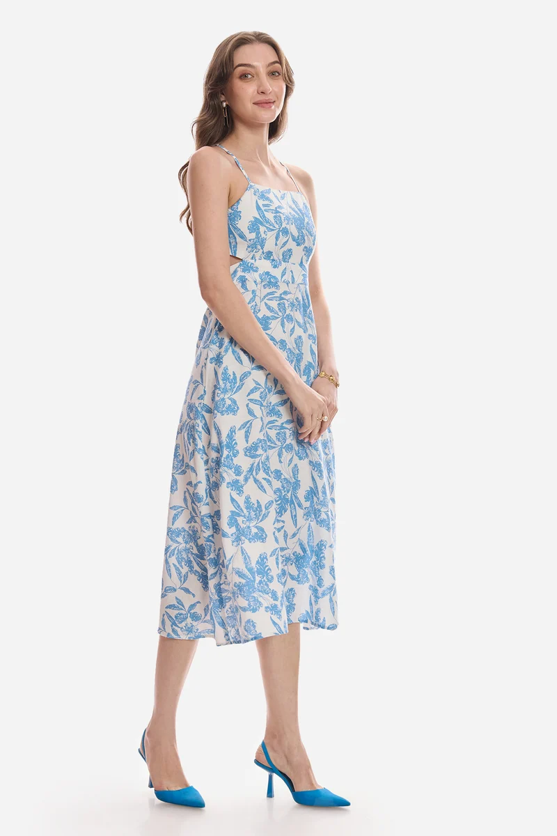Kubral|100% Viscose Back Cut Out Midi Dress