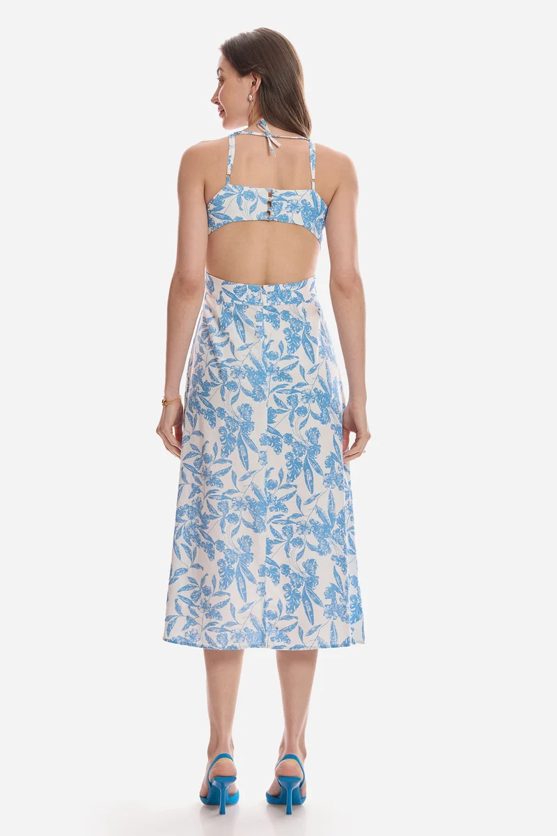 Kubral|100% Viscose Back Cut Out Midi Dress