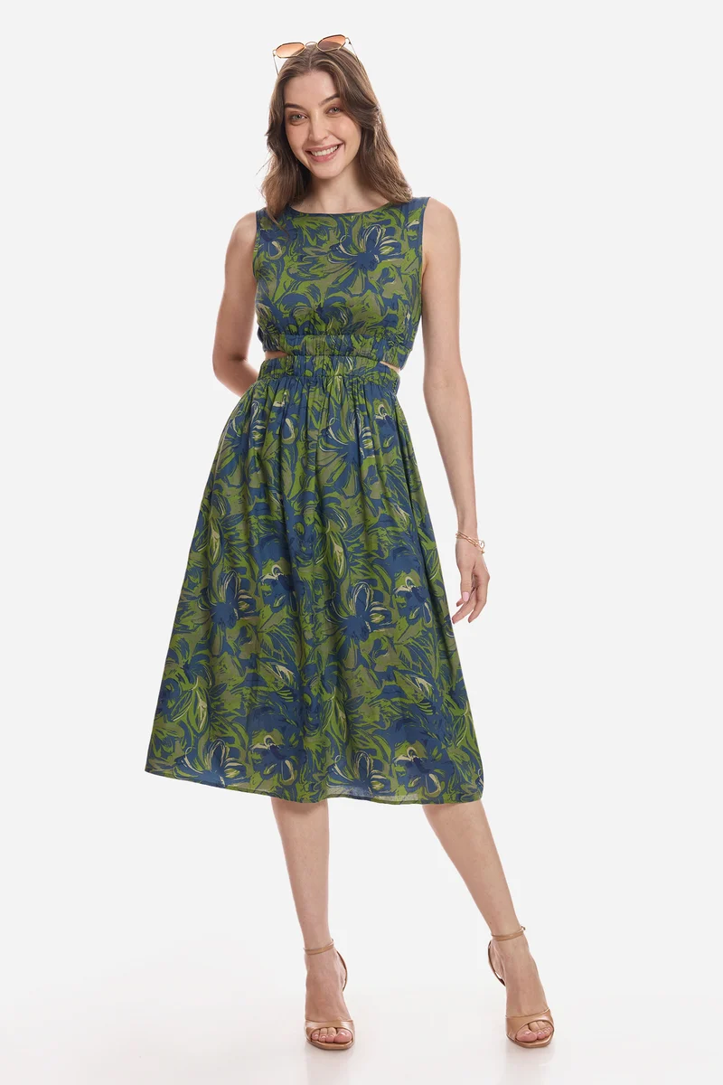 Munire|100% Cotton Waist Cut Out Midi Dress