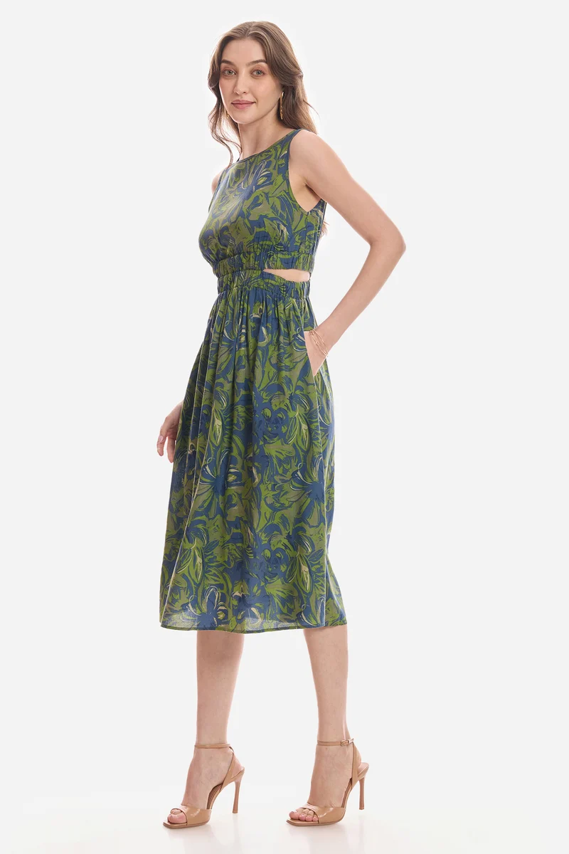 Munire|100% Cotton Waist Cut Out Midi Dress