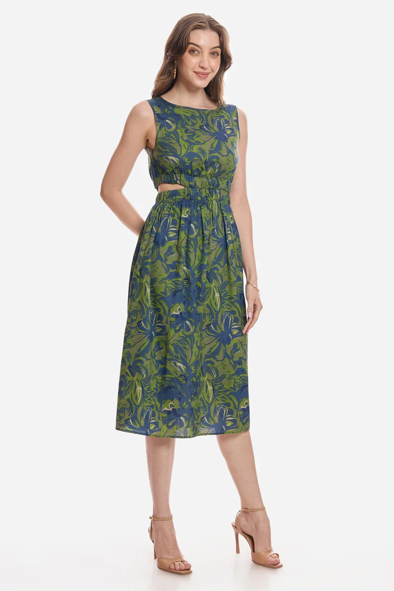 Munire|100% Cotton Waist Cut Out Midi Dress