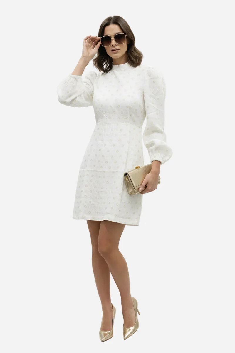 Luny|100% Viscose High Neck Mini Dress