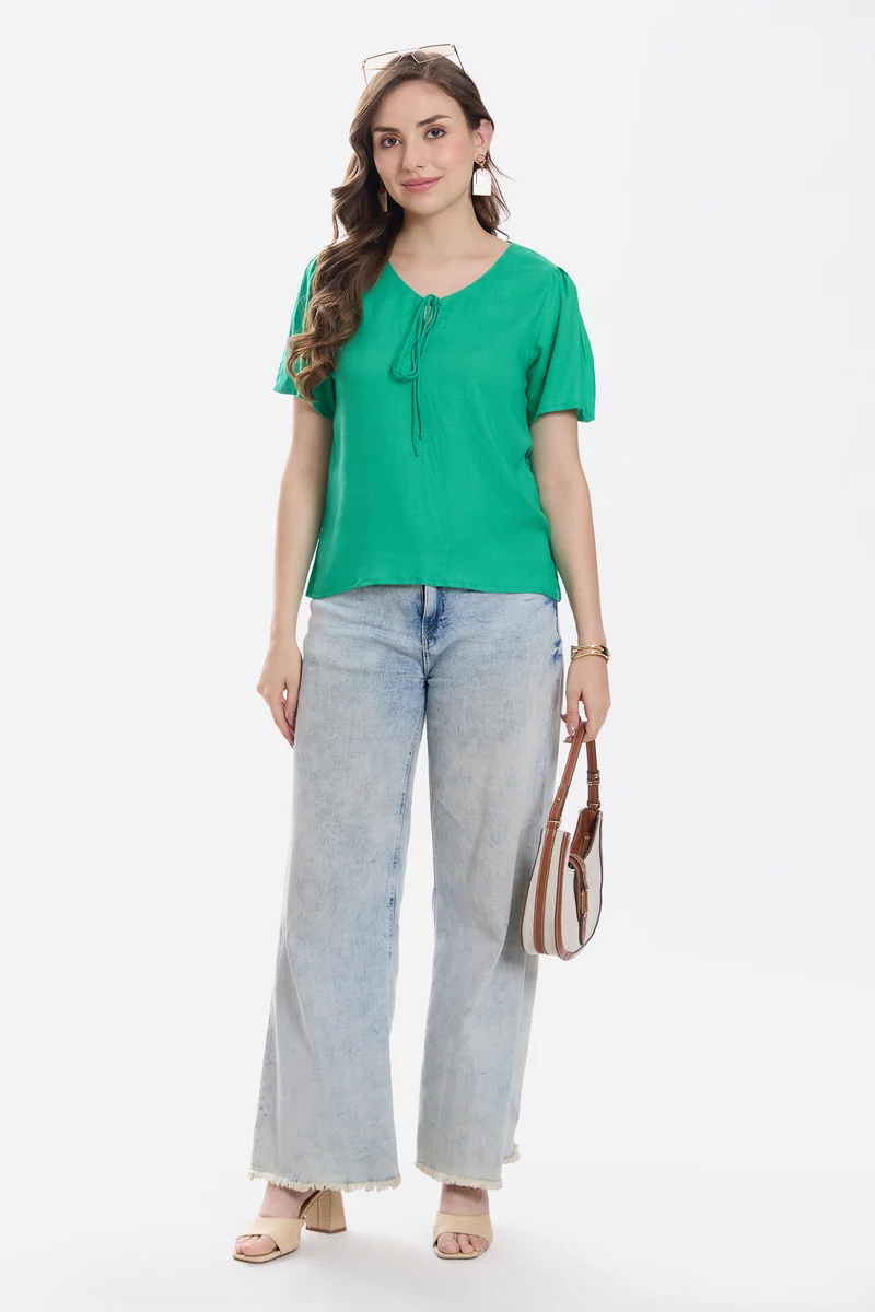 Lavie|100% Viscose Puff Sleeve Top