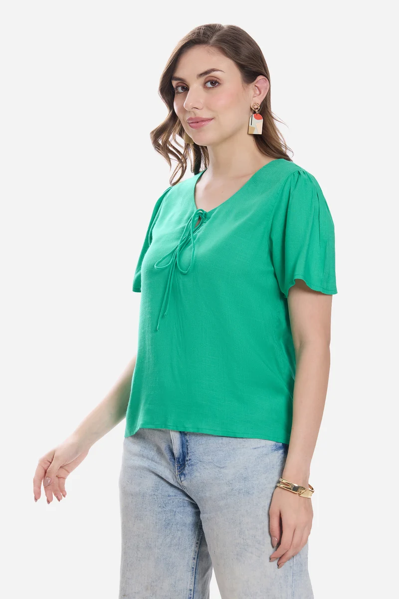 Lavie|100% Viscose Puff Sleeve Top