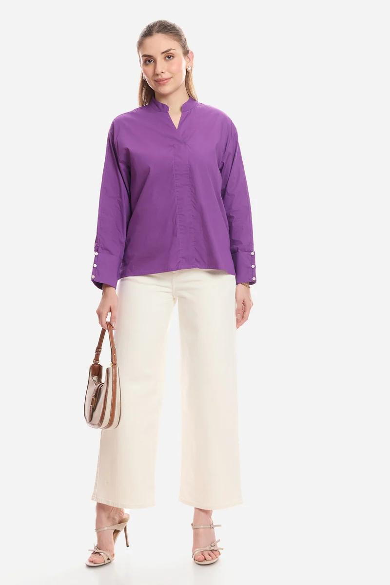 Enara|100% Cotton Boxy Mock Placket Tunic
