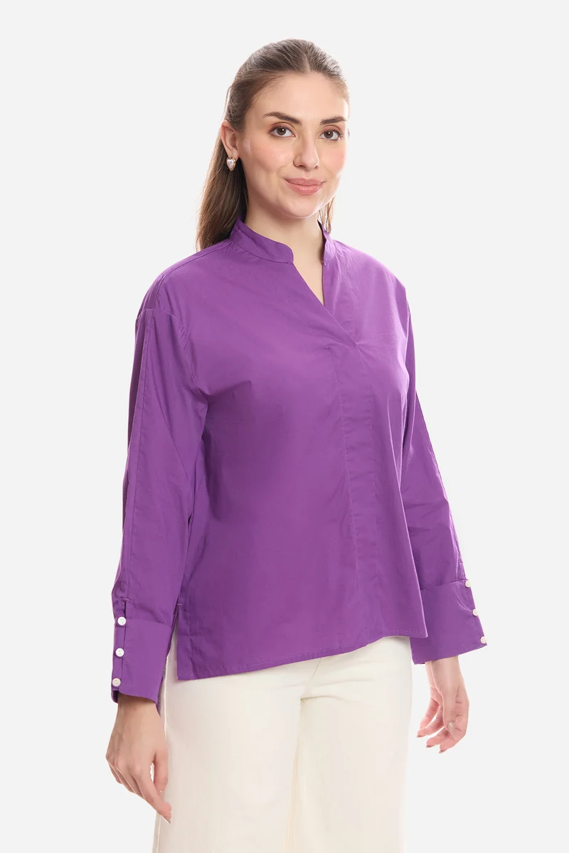 Enara|100% Cotton Boxy Mock Placket Tunic