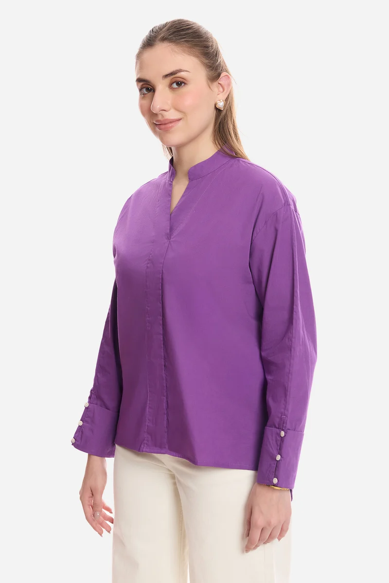 Enara|100% Cotton Boxy Mock Placket Tunic