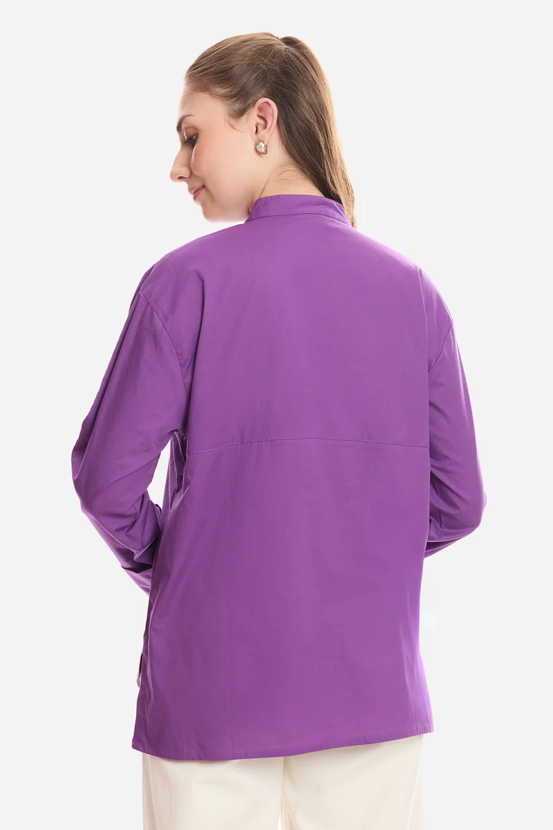 Enara|100% Cotton Boxy Mock Placket Tunic