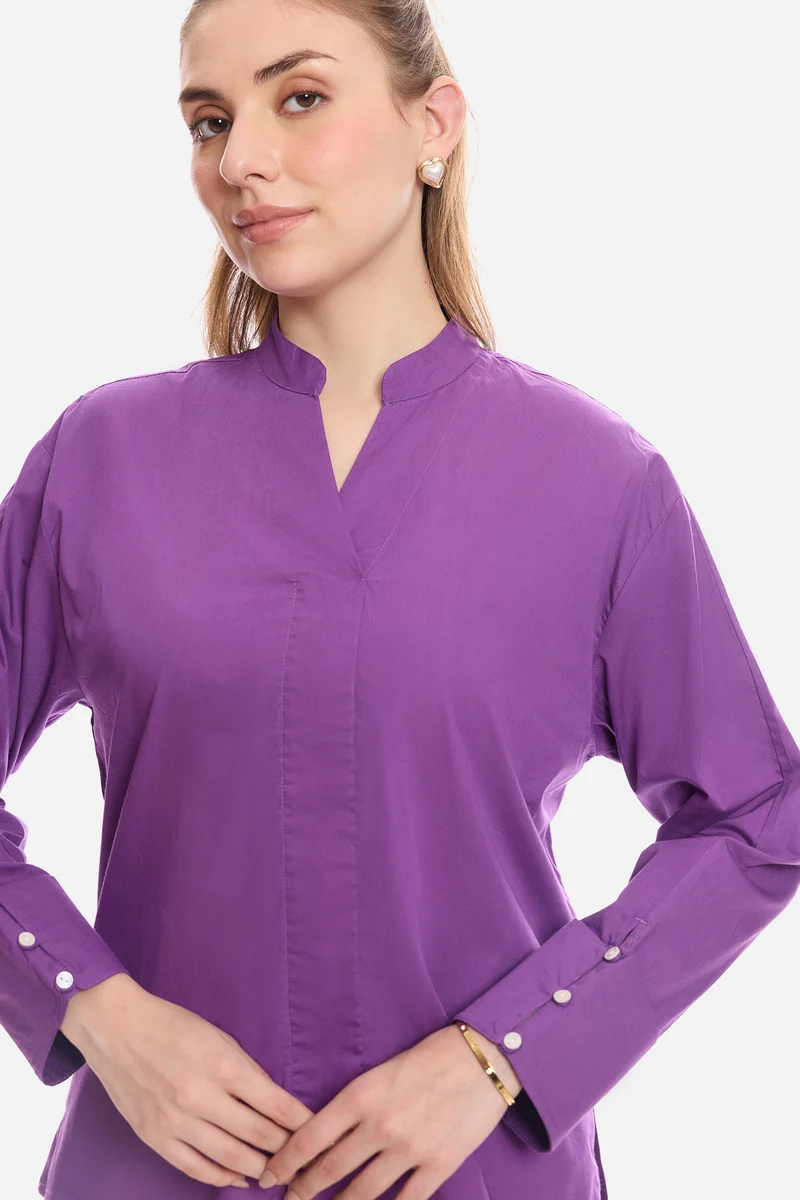 Enara|100% Cotton Boxy Mock Placket Tunic