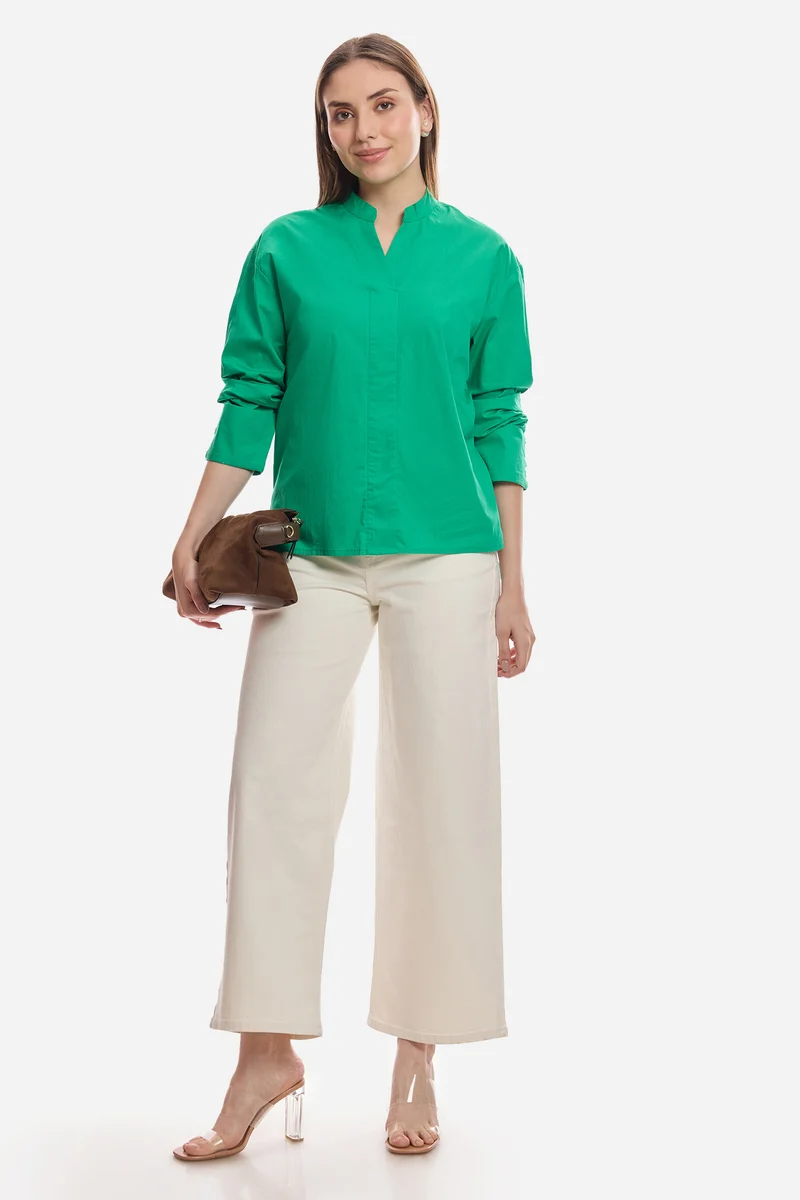 Enisa|100% Cotton Boxy Mock Placket Tunic
