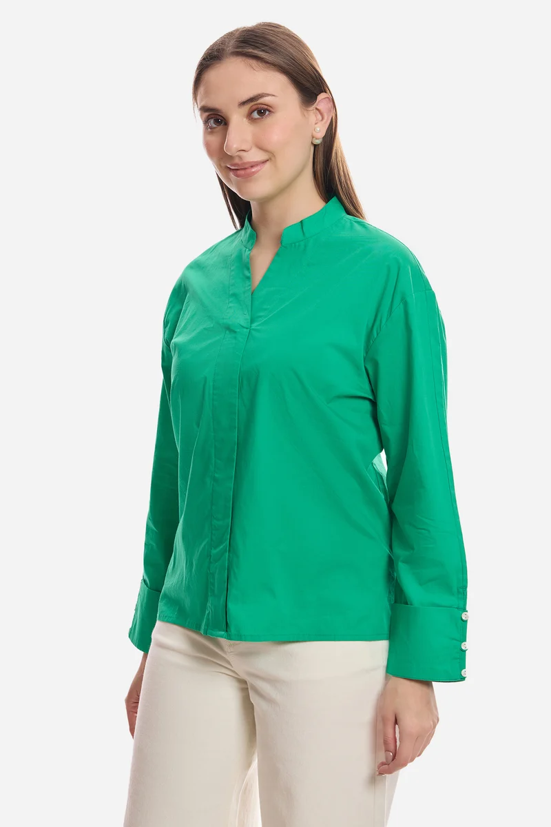 Enisa|100% Cotton Boxy Mock Placket Tunic