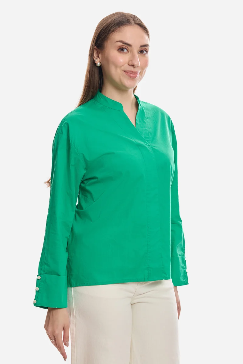 Enisa|100% Cotton Boxy Mock Placket Tunic