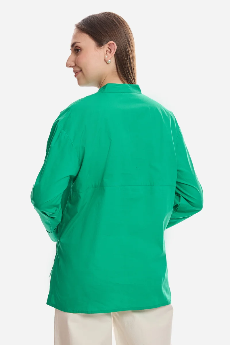 Enisa|100% Cotton Boxy Mock Placket Tunic