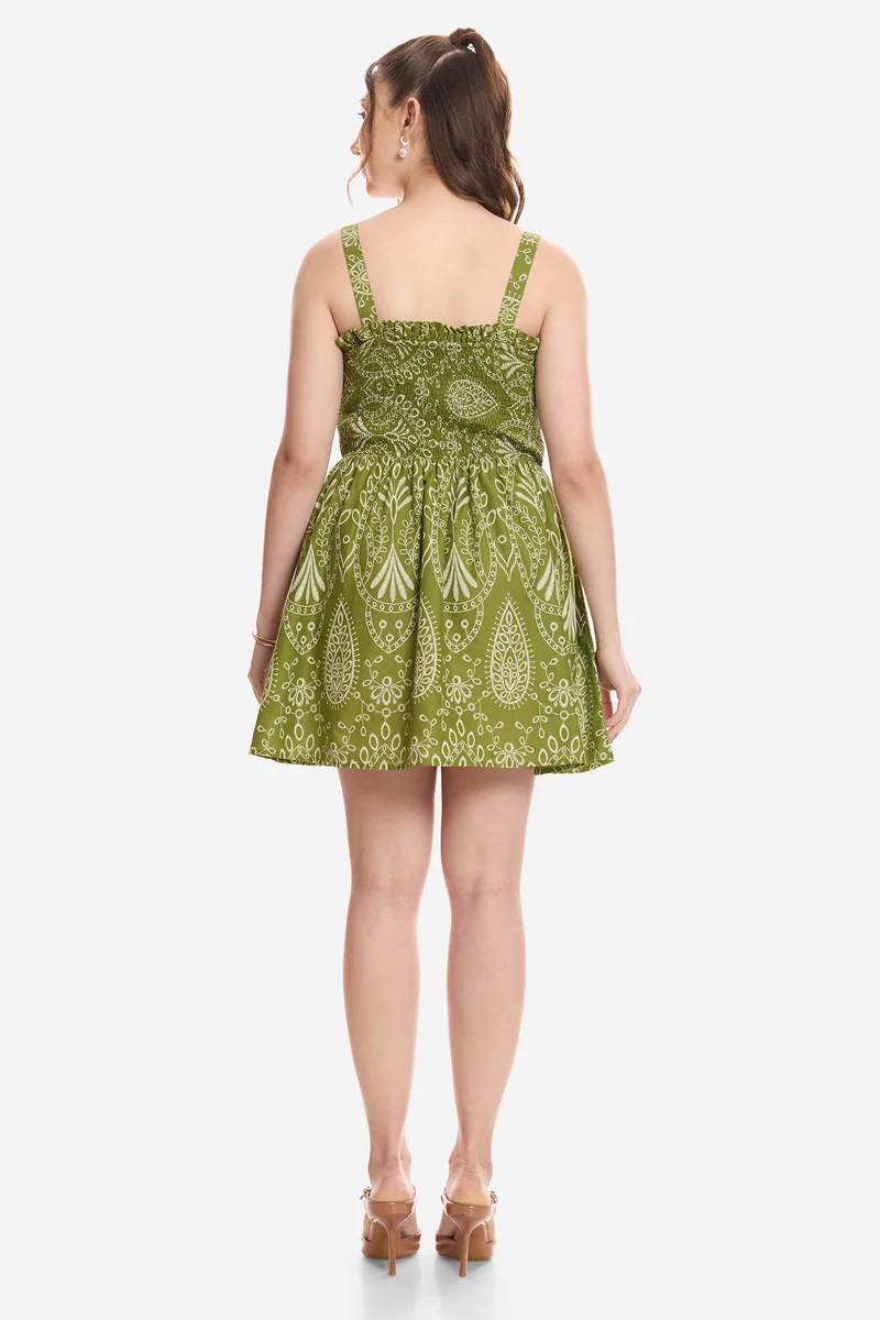 Heral|100% Cotton Schiffli Print Mini Dress