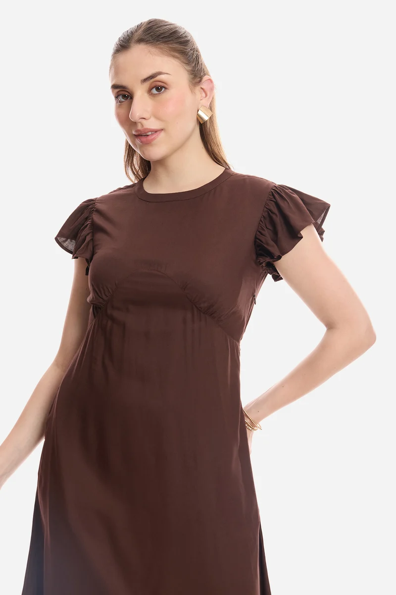 Farine|100% Viscose Flutter Sleeve Midi Dress