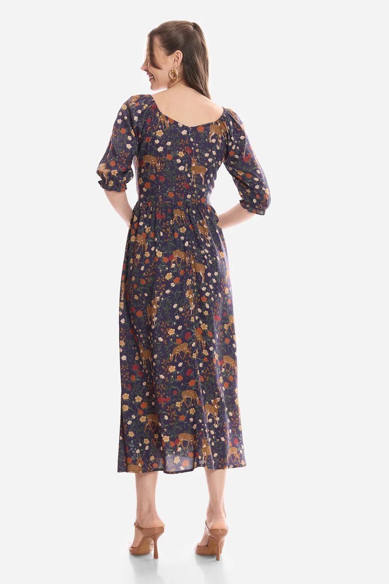 Islaa|100% Viscose Printed Midi Dress