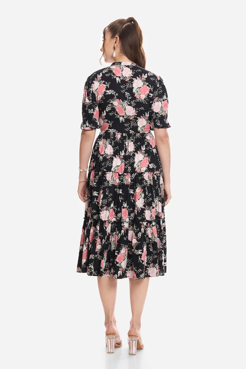 Jigme|100% Viscose Printed Tiered Dress