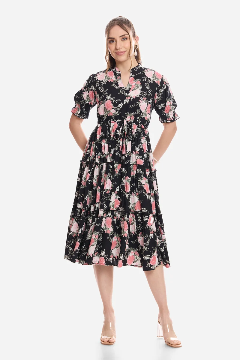 Jigme|100% Viscose Printed Tiered Dress