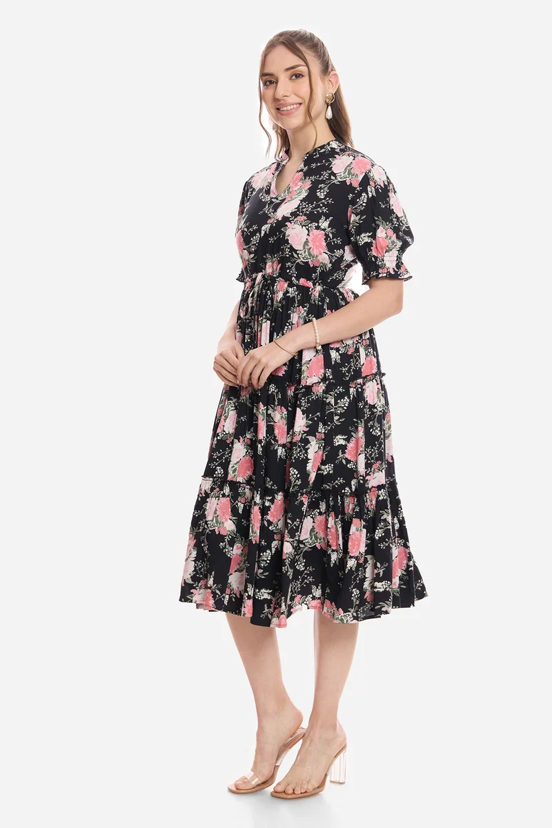 Jigme|100% Viscose Printed Tiered Dress
