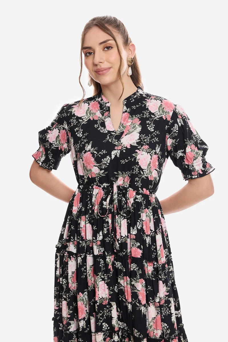Jigme|100% Viscose Printed Tiered Dress