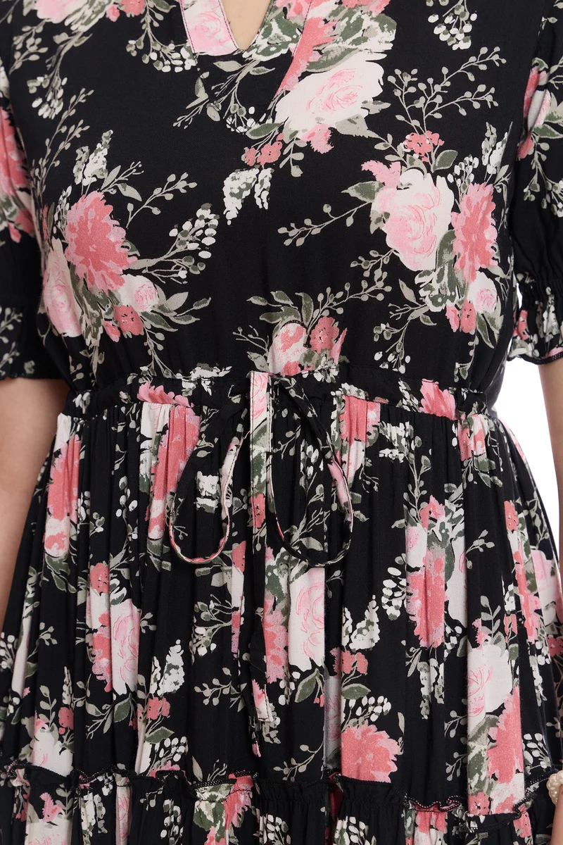 Jigme|100% Viscose Printed Tiered Dress