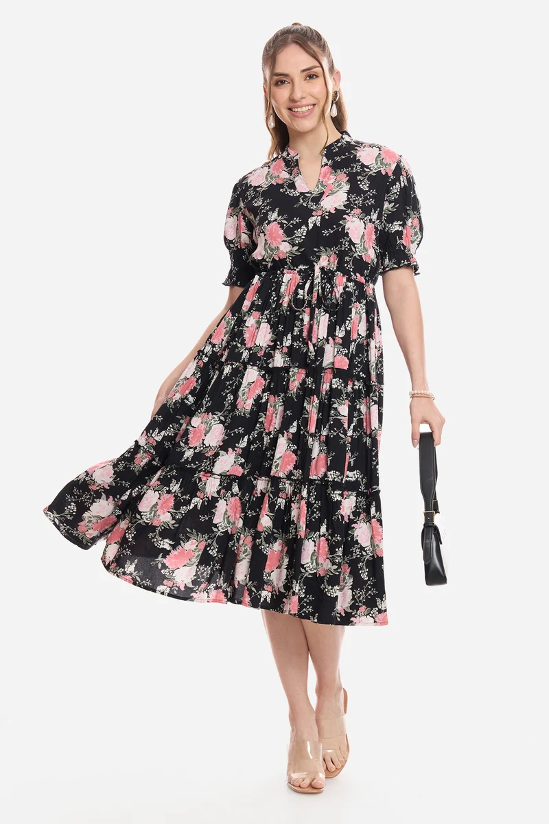 Jigme|100% Viscose Printed Tiered Dress