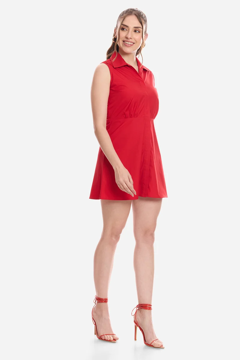 Jaleh|100% Cotton Mini Shirt Dress
