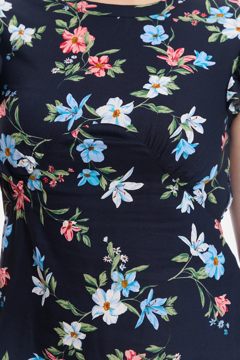 Feena|100% Viscose Flutter Sleeve Midi Dress