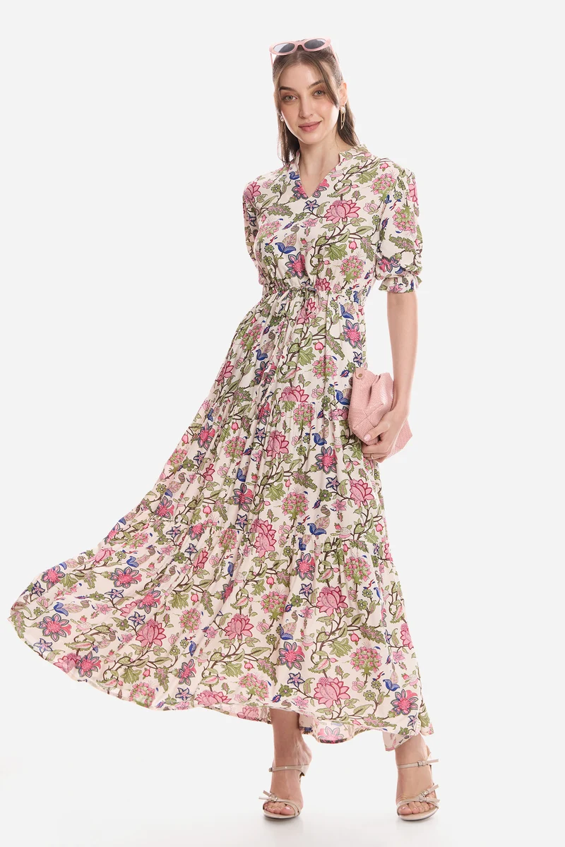 Itzel|100% Viscose Printed Maxi Dress