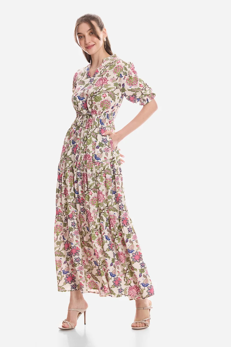 Itzel|100% Viscose Printed Maxi Dress