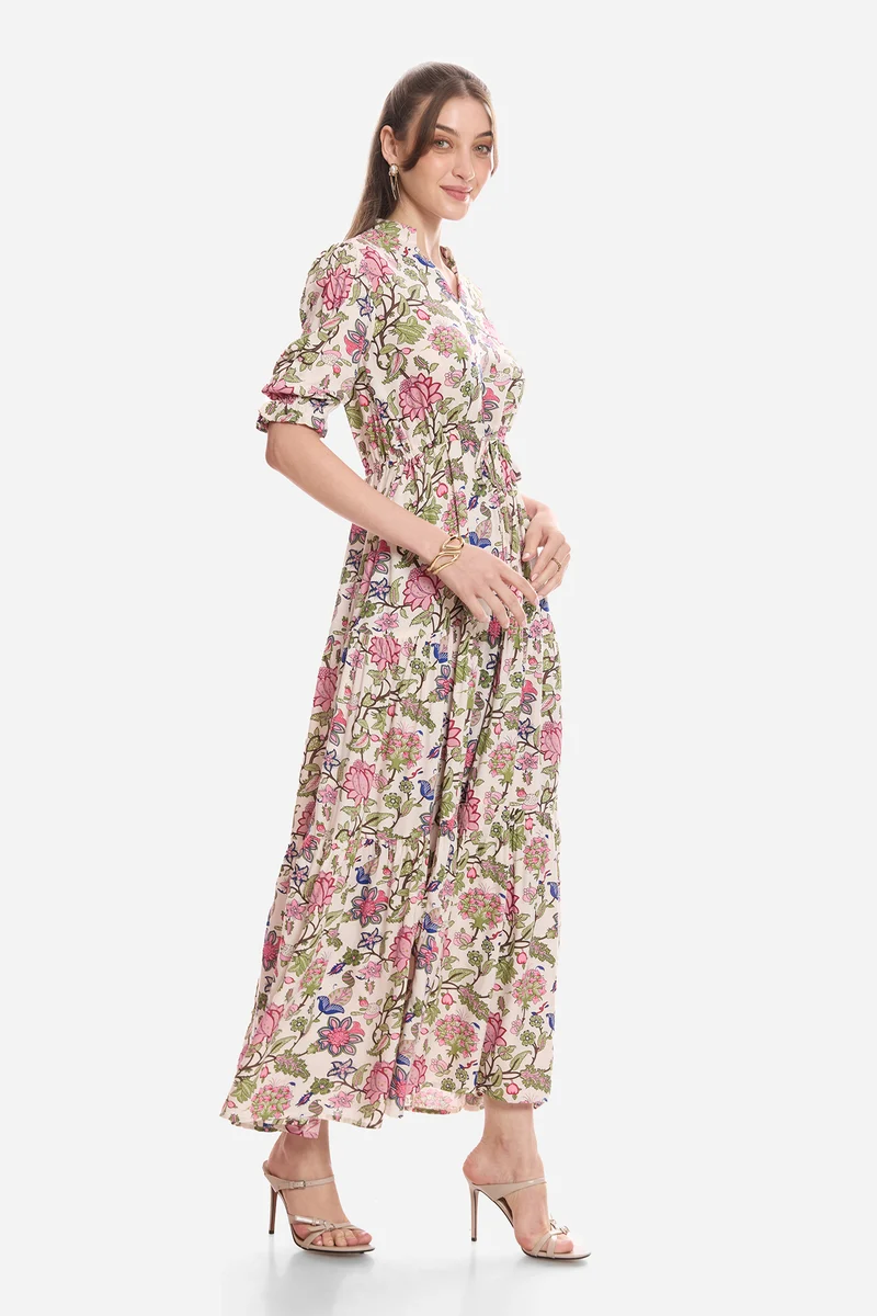 Itzel|100% Viscose Printed Maxi Dress