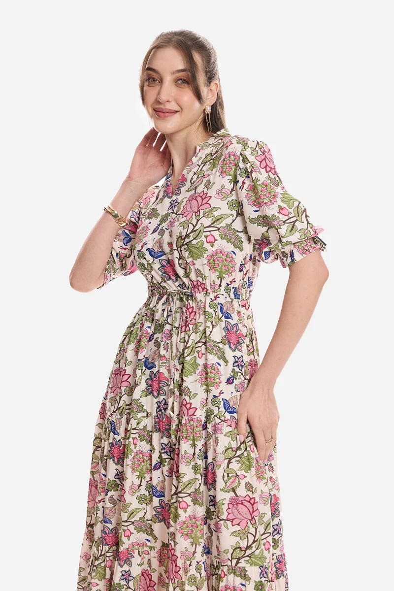 Itzel|100% Viscose Printed Maxi Dress