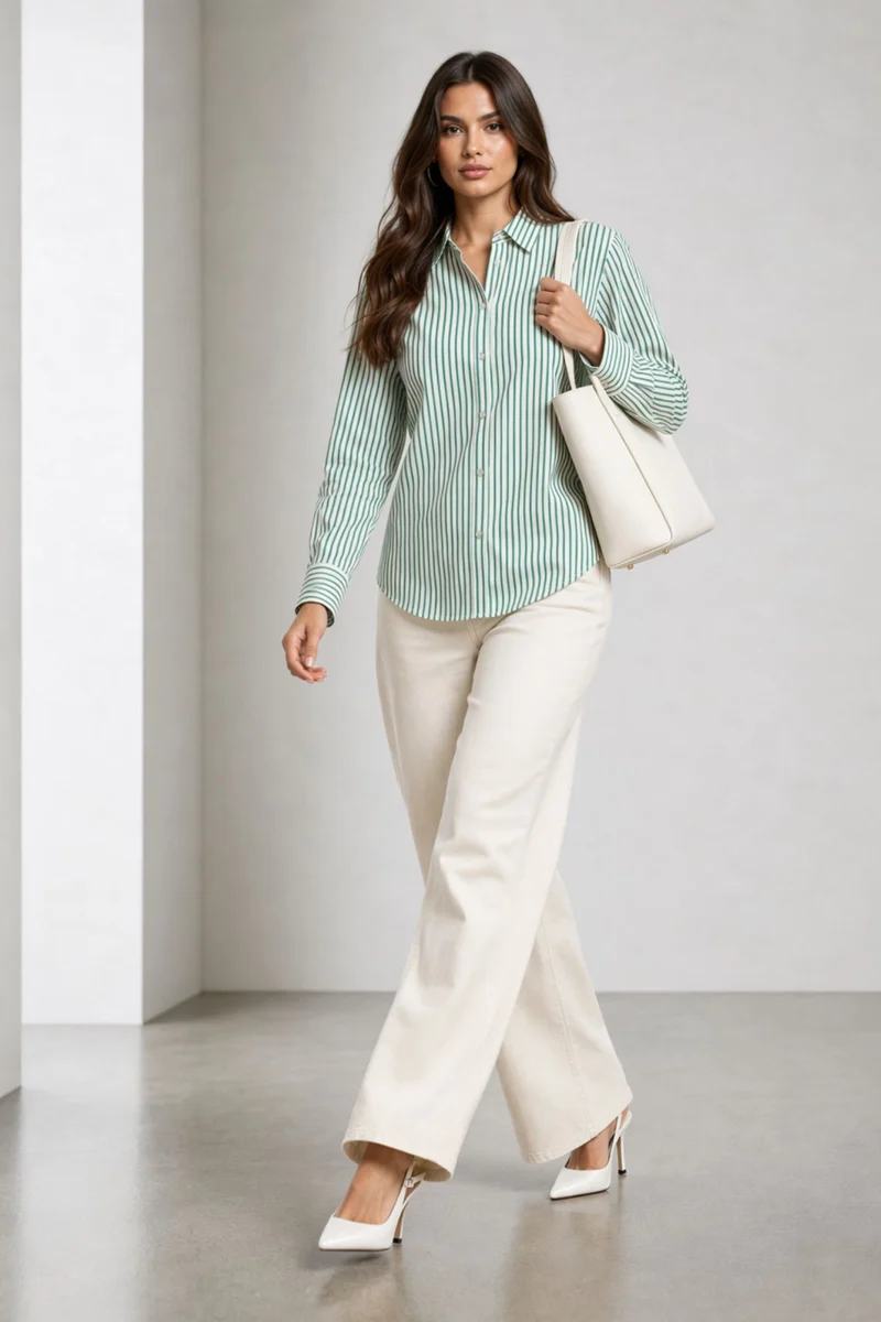 Ivori|100% Cotton Striped Slim Fit Shirt
