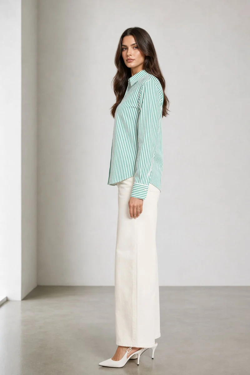 Ivori|100% Cotton Striped Slim Fit Shirt
