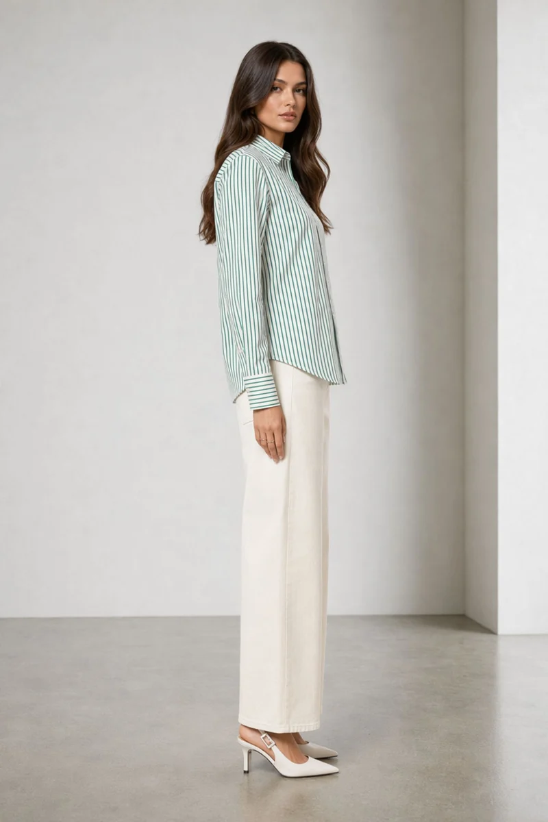 Ivori|100% Cotton Striped Slim Fit Shirt