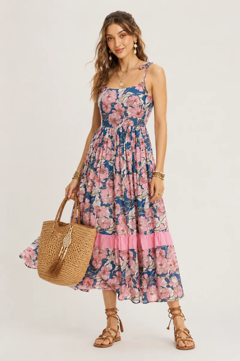 Hilal|100% Viscose Tiered Maxi Dress
