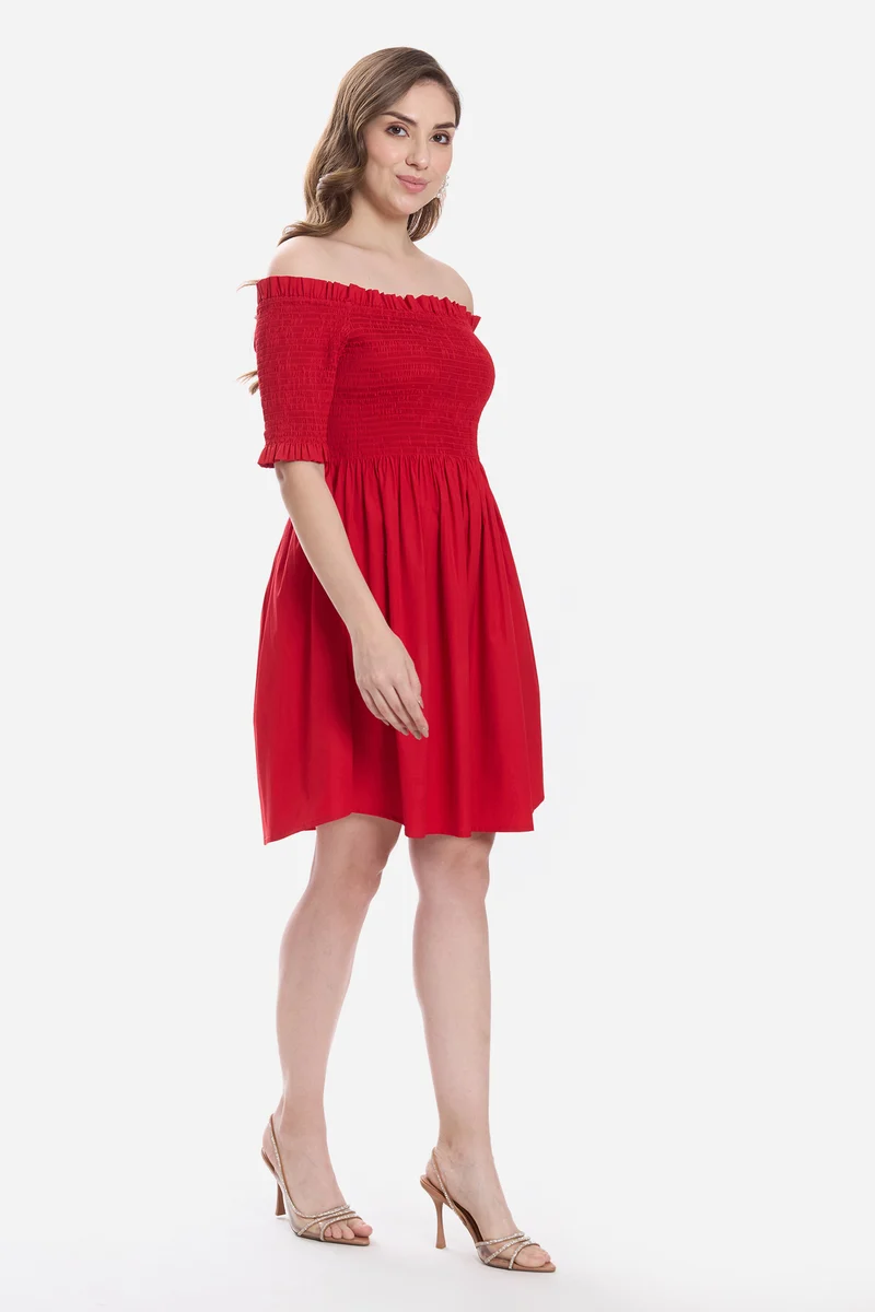 Kivia|100% Cotton Off-Shoulder Mini Dress